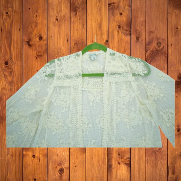 Sundance Divine Lace Kimono Open Front Cardigan Ivory Off-White Cream Size Small - Picture 9 of 9
